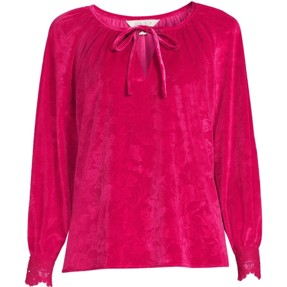 The Pioneer Woman Crochet Cuff Raglan Sleeve Velvet Blouse Medium Unworn.